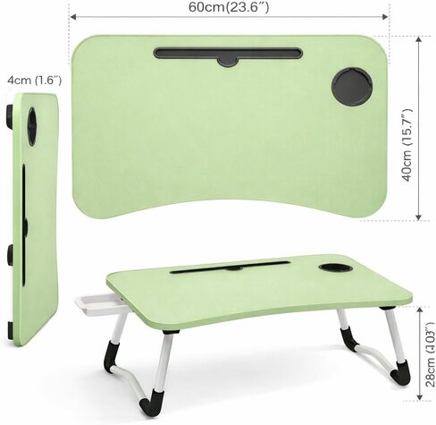 WSA Foldable Laptop Bed Desk with Cup Holder & Tablet Slot Portable Lap Desk Tray Table for Couch Sofa & Bed Large Notebook Stand for Eating Writing Studying Breakfast in Bed (Green) in Kuwait