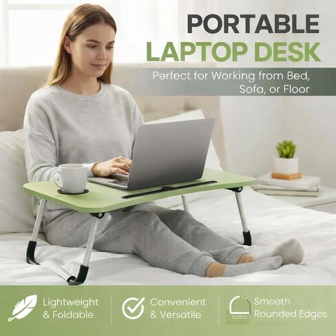 WSA Foldable Laptop Bed Desk with Cup Holder & Tablet Slot Portable Lap Desk Tray Table for Couch Sofa & Bed Large Notebook Stand for Eating Writing Studying Breakfast in Bed (Green) in Kuwait