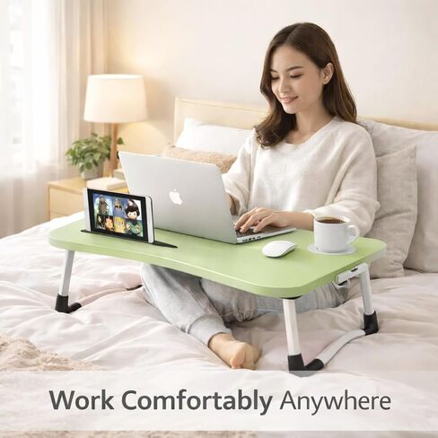 WSA Foldable Laptop Bed Desk with Cup Holder & Tablet Slot Portable Lap Desk Tray Table for Couch Sofa & Bed Large Notebook Stand for Eating Writing Studying Breakfast in Bed (Green) in Kuwait