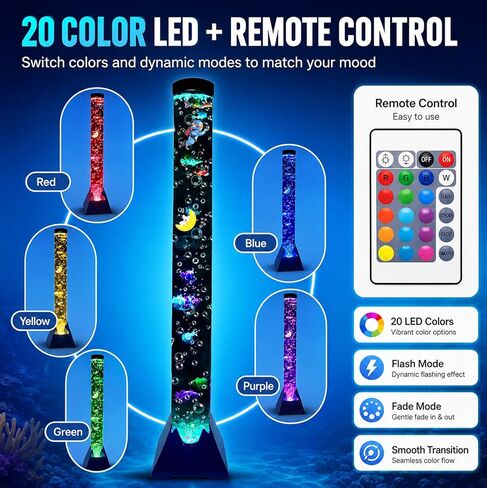 Sensory Bubble Tower Lamp with Bracket: 4 FT Bubble Fish Tube - 20 Color Adjustable 10 Moving Fish - Autism ADHD Friendly Ideal Gifts for Boys Girls in Saudi Arabia