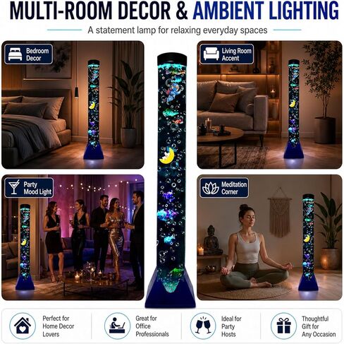 Sensory Bubble Tower Lamp with Bracket: 4 FT Bubble Fish Tube - 20 Color Adjustable 10 Moving Fish - Autism ADHD Friendly Ideal Gifts for Boys Girls in Saudi Arabia