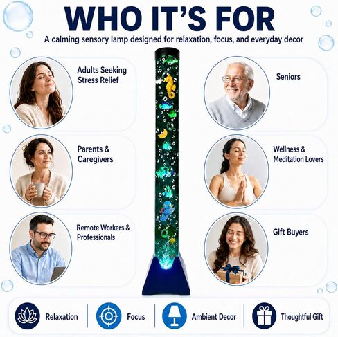 Sensory Bubble Tower Lamp with Bracket: 4 FT Bubble Fish Tube - 20 Color Adjustable 10 Moving Fish - Autism ADHD Friendly Ideal Gifts for Boys Girls in Saudi Arabia