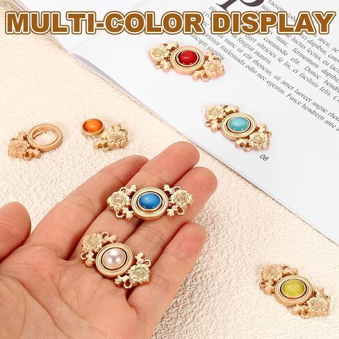 uxcell 10Pcs Vintage Sewing Button with Round Gems, Cloak Clasp Fasteners Flower Hooks and Eyes Cardigan Clip for Sweater Cheongsam Shawl, Brown in Kuwait