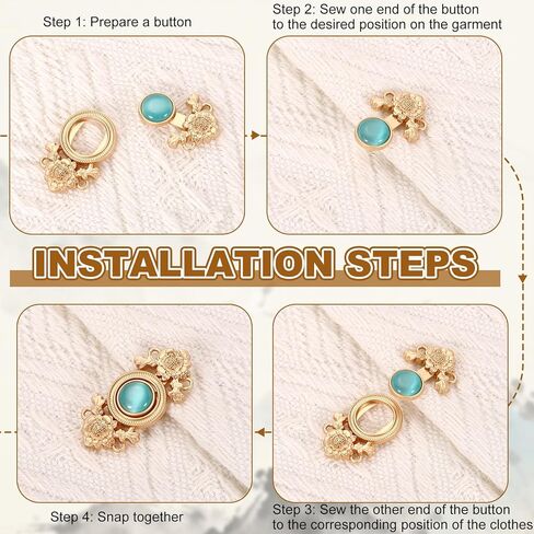 uxcell 10Pcs Vintage Sewing Button with Round Gems, Cloak Clasp Fasteners Flower Hooks and Eyes Cardigan Clip for Sweater Cheongsam Shawl, Brown in Kuwait