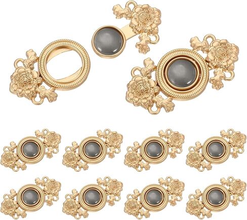 uxcell 10Pcs Vintage Sewing Button with Round Gems, Cloak Clasp Fasteners Flower Hooks and Eyes Cardigan Clip for Sweater Cheongsam Shawl, Brown in Kuwait