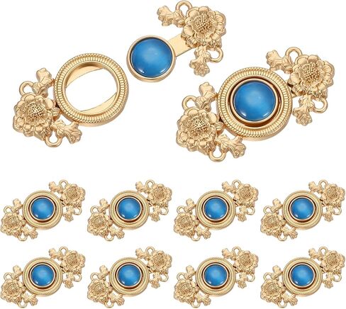 uxcell 10Pcs Vintage Sewing Button with Round Gems, Cloak Clasp Fasteners Flower Hooks and Eyes Cardigan Clip for Sweater Cheongsam Shawl, Brown in Kuwait