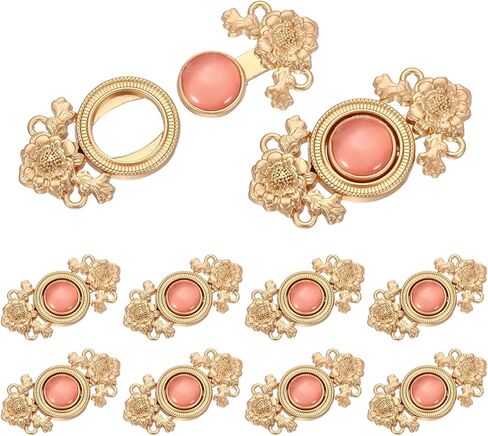 uxcell 10Pcs Vintage Sewing Button with Round Gems, Cloak Clasp Fasteners Flower Hooks and Eyes Cardigan Clip for Sweater Cheongsam Shawl, Brown in Kuwait