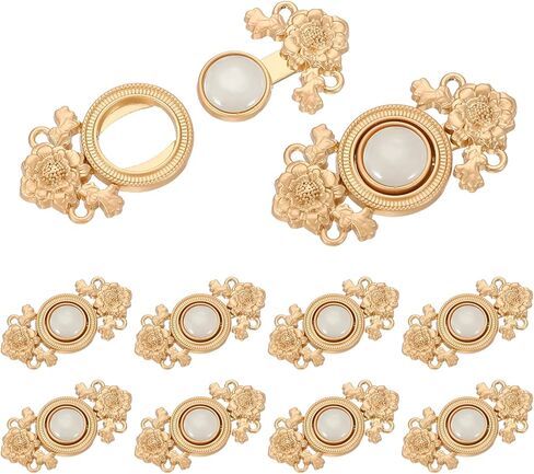 uxcell 10Pcs Vintage Sewing Button with Round Gems, Cloak Clasp Fasteners Flower Hooks and Eyes Cardigan Clip for Sweater Cheongsam Shawl, Brown in Kuwait
