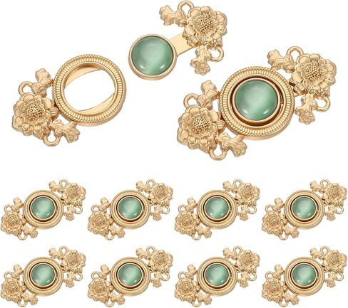 uxcell 10Pcs Vintage Sewing Button with Round Gems, Cloak Clasp Fasteners Flower Hooks and Eyes Cardigan Clip for Sweater Cheongsam Shawl, Brown in Kuwait