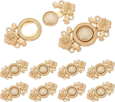 uxcell 10Pcs Vintage Sewing Button with Round Gems, Cloak Clasp Fasteners Flower Hooks and Eyes Cardigan Clip for Sweater Cheongsam Shawl, Brown in Kuwait