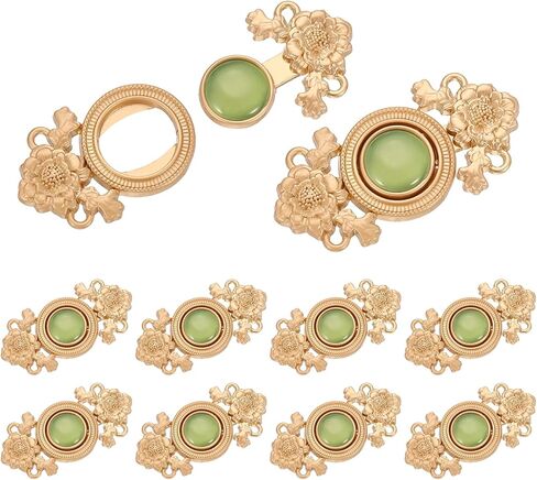 uxcell 10Pcs Vintage Sewing Button with Round Gems, Cloak Clasp Fasteners Flower Hooks and Eyes Cardigan Clip for Sweater Cheongsam Shawl, Brown in Kuwait