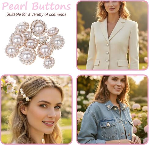 12 Pcs Fancy Buttons for Clothes, 18/21/25mm Rhinestone & Pearl Buttons Set, Gold Acrylic Round Rhinestone Buttons for Coats, Suits, Knitting, DIY Crafts (4 Pcs Each Size) in Saudi Arabia
