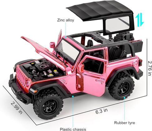 TGRCM-CZ 1:32 Scale Wrangler Rubicon Toy Car – Die-cast Model with Sound & Light Effects, Pull-Back Function, Durable Toddler Toy, Suitable for Ages 3 and Up,Pink in Saudi Arabia
