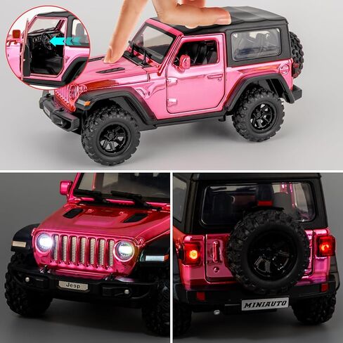 TGRCM-CZ 1:32 Scale Wrangler Rubicon Toy Car – Die-cast Model with Sound & Light Effects, Pull-Back Function, Durable Toddler Toy, Suitable for Ages 3 and Up,Pink in Saudi Arabia