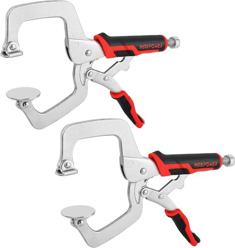 MAXPOWER 11-Inch Locking C Clamp Set, 2 Pack Metal Face Clamp with Large Flat Swivel Pads, Adjustable Heavy Duty C Clamps Locking Pliers for Woodworking, Carpentry, Cabinetry, Welding and Repair in Kuwait