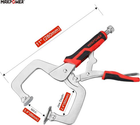 MAXPOWER 11-Inch Locking C Clamp Set, 2 Pack Metal Face Clamp with Large Flat Swivel Pads, Adjustable Heavy Duty C Clamps Locking Pliers for Woodworking, Carpentry, Cabinetry, Welding and Repair in Kuwait
