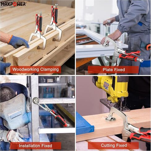 MAXPOWER 11-Inch Locking C Clamp Set, 2 Pack Metal Face Clamp with Large Flat Swivel Pads, Adjustable Heavy Duty C Clamps Locking Pliers for Woodworking, Carpentry, Cabinetry, Welding and Repair in Kuwait