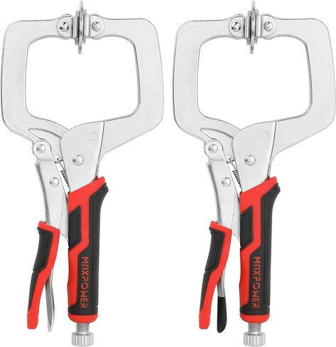 MAXPOWER 11-Inch Locking C Clamp Set, 2 Pack Metal Face Clamp with Large Flat Swivel Pads, Adjustable Heavy Duty C Clamps Locking Pliers for Woodworking, Carpentry, Cabinetry, Welding and Repair in Kuwait