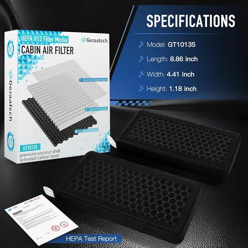 HEPA Cabin Air Filter with Activated Carbon Bean, Tested 99.95% Filtration, Zero deformation, CF10135 for Honda Civic(01-05), CR-V(02-06), Element(03-11), Acura RSX(2002-2006) in Saudi Arabia