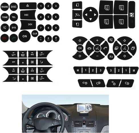 Car Interior Button Repair Stickers Set for Mercedes Benz W204 W207 W212 W218 W172 C218 GLK350 C CLS SLK Class Accessories, Steering Wheel A/C Window Radio Door Lock Number Button Decals in Saudi Arabia