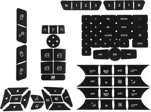 Car Interior Button Repair Stickers Set for Mercedes Benz W204 W207 W212 W218 W172 C218 GLK350 C CLS SLK Class Accessories, Steering Wheel A/C Window Radio Door Lock Number Button Decals in Kuwait