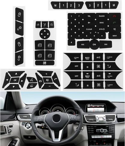 Car Interior Button Repair Stickers Set for Mercedes Benz W204 W207 W212 W218 W172 C218 GLK350 C CLS SLK Class Accessories, Steering Wheel A/C Window Radio Door Lock Number Button Decals in Kuwait