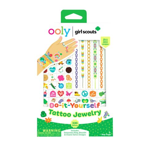 OOLY x Girl Scouts Temporary Tattoos for Girls - Glitter DIY Tattoo Jewelry Kit, 3 Sheets, Bracelets Rings Necklaces in Kuwait