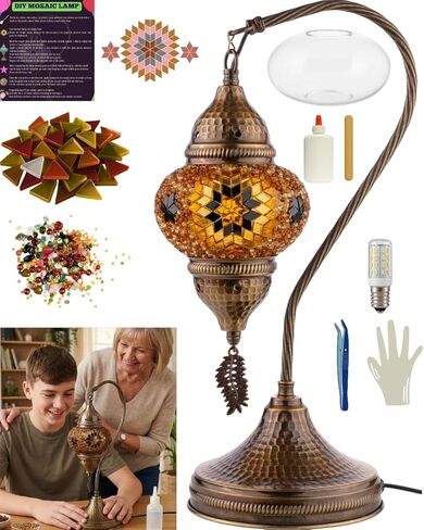DEMMEX DIY Turkish Moroccan Mosaic Lamp Making Kit – Beginner Friendly Mosaic Art & Craft Project Kit for Adults & Teens – No Grout/Plaster Needed – Fun, Easy, No Experience Required (Brown&Amber) in Kuwait