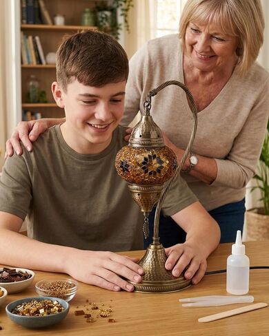DEMMEX DIY Turkish Moroccan Mosaic Lamp Making Kit – Beginner Friendly Mosaic Art & Craft Project Kit for Adults & Teens – No Grout/Plaster Needed – Fun, Easy, No Experience Required (Brown&Amber) in Kuwait