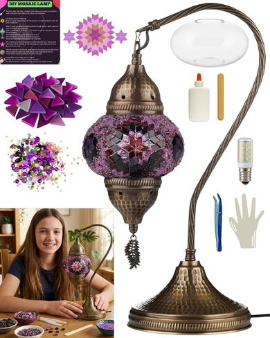 DEMMEX DIY Turkish Moroccan Mosaic Lamp Making Kit – Beginner Friendly Mosaic Art & Craft Project Kit for Adults & Teens – No Grout/Plaster Needed – Fun, Easy, No Experience Required (Brown&Amber) in Kuwait