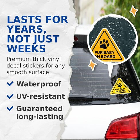 (2 Pack) Fur Baby On Board Stickers - Dog in Car - 5 Inches On Longest Side - Premium Vinyl - for Cars, Trucks, Skateboards, Laptops - Made in USA - BMCS1124 in Kuwait