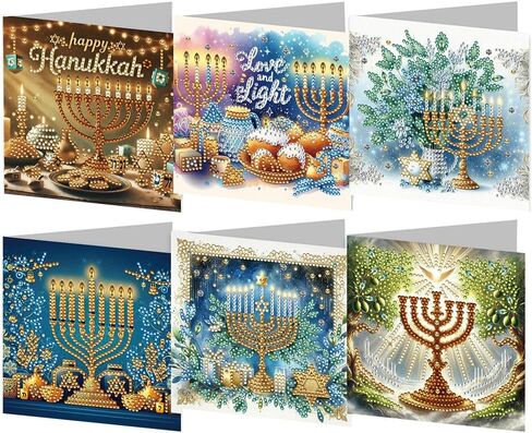 POETRYDRAW 6 Pack DIY Diamond Art Painting Greeting Card Kit Hanukkah, 5D Diamond Art Christmas Birthday Holiday Foldable Thank You Cards Blessing Greeting Card, Art Crafts Kit Creative with Envelope in Saudi Arabia