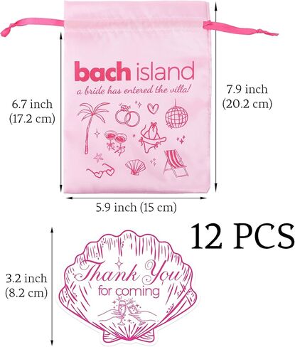 READIGO Tropical Island Bachelorette Party Favor Bags, 12 PCS Pink Beach Island Theme Satin Bags for Birthday, Villa Bride Party Decor in Saudi Arabia