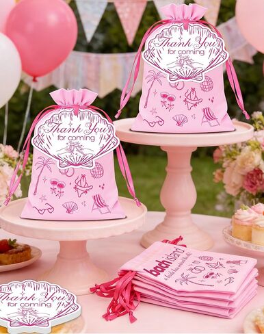 READIGO Tropical Island Bachelorette Party Favor Bags, 12 PCS Pink Beach Island Theme Satin Bags for Birthday, Villa Bride Party Decor in Saudi Arabia