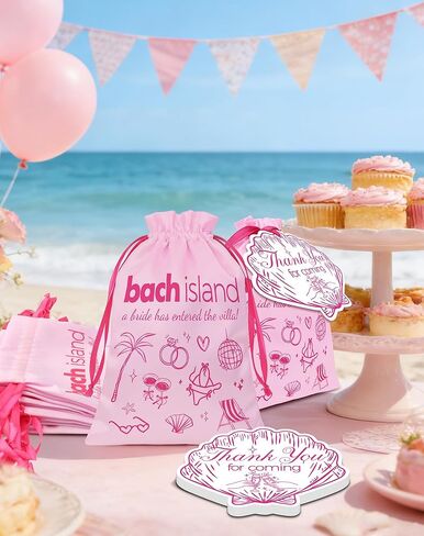 READIGO Tropical Island Bachelorette Party Favor Bags, 12 PCS Pink Beach Island Theme Satin Bags for Birthday, Villa Bride Party Decor in Saudi Arabia