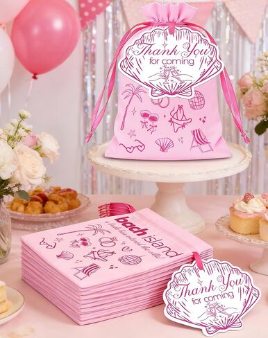 READIGO Tropical Island Bachelorette Party Favor Bags, 12 PCS Pink Beach Island Theme Satin Bags for Birthday, Villa Bride Party Decor in Saudi Arabia