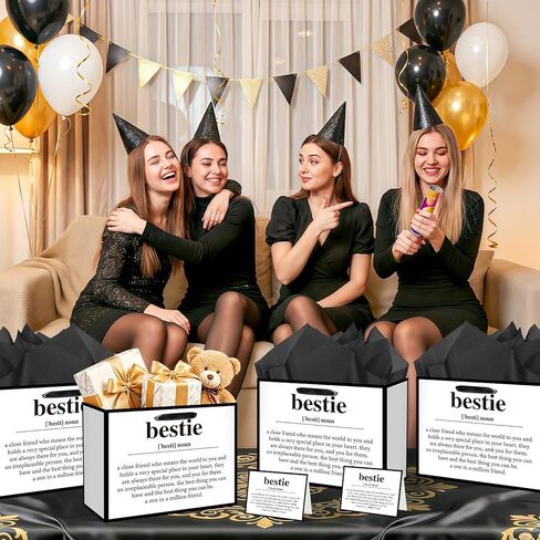 Best Friend Bestie Birthday Gifts for Women, Black and White Bestie Definition Gift Bag with Tissue Paper and Greeting Card, Friendship Gifts for Women BFF Sisters Birthday Wrapping Paper for Galentines Day in Kuwait