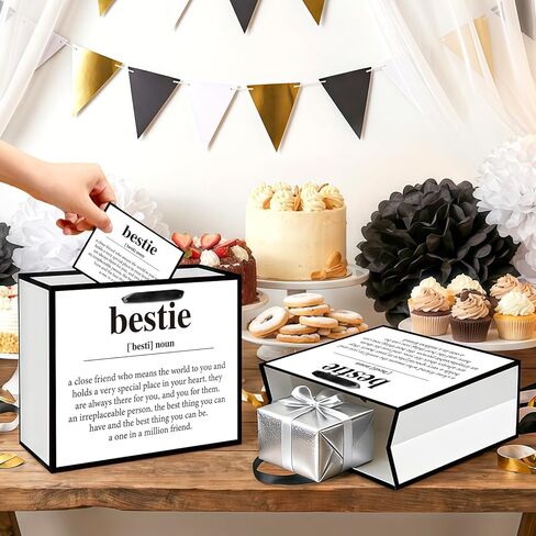 Best Friend Bestie Birthday Gifts for Women, Black and White Bestie Definition Gift Bag with Tissue Paper and Greeting Card, Friendship Gifts for Women BFF Sisters Birthday Wrapping Paper for Galentines Day in Kuwait