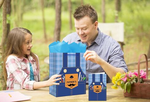 JUESMOS 13" Large Father's Day Gift Bag with Greeting Card Happy Fathers Day Paper Gifts Bag Blue Jeans Paper Bags with Tissue Papers for Men Dad Father Grandpa Party Favor Supplie in Kuwait