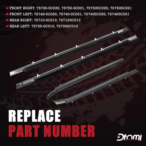 Door Belt Window Molding Weatherstrip Trim Seal Belt Front & Rear Compatible with Toyota Vehicle Tundra 2000-2006 Replace# 75740-0C022 75730-0C022 75720-0C010 75710-0C010 (4PCS) in Kuwait