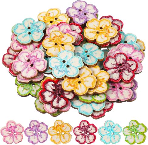 50 PCS 1-Inch Wood Buttons for Crafts, 2 Hole Decorative Flower Buttons, Handmade Floral Sewing Supplies for DIY Projects in Saudi Arabia