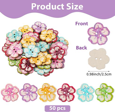 50 PCS 1-Inch Wood Buttons for Crafts, 2 Hole Decorative Flower Buttons, Handmade Floral Sewing Supplies for DIY Projects in Saudi Arabia
