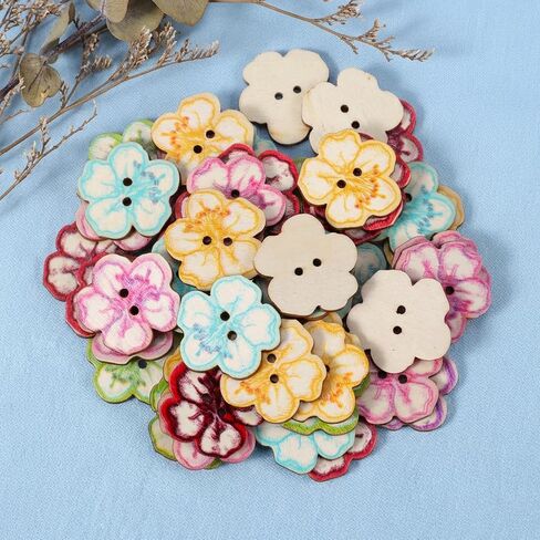 50 PCS 1-Inch Wood Buttons for Crafts, 2 Hole Decorative Flower Buttons, Handmade Floral Sewing Supplies for DIY Projects in Saudi Arabia