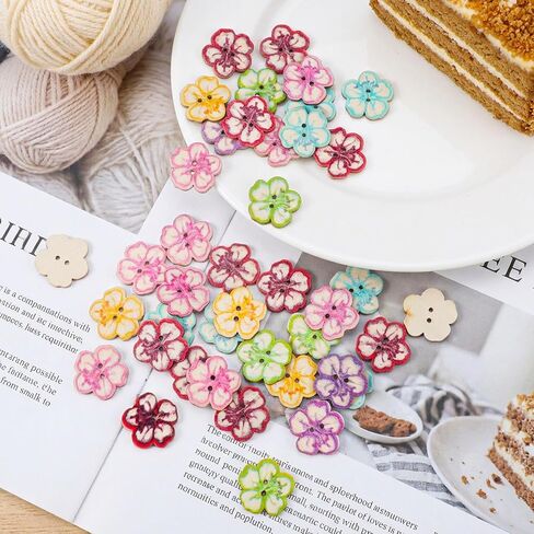 50 PCS 1-Inch Wood Buttons for Crafts, 2 Hole Decorative Flower Buttons, Handmade Floral Sewing Supplies for DIY Projects in Saudi Arabia