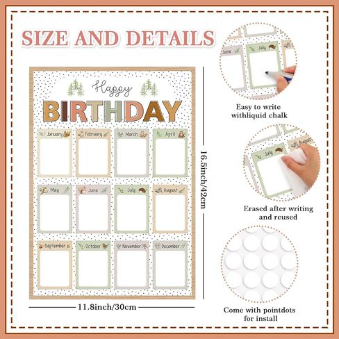 BDDYYI Boho Happy Birthday Chart for Classroom Reusable Birthday Poster Calendar Woodland Animal Birthday Poster Educational Charts & Posters Back To School Teacher Supplies & Decor in Saudi Arabia