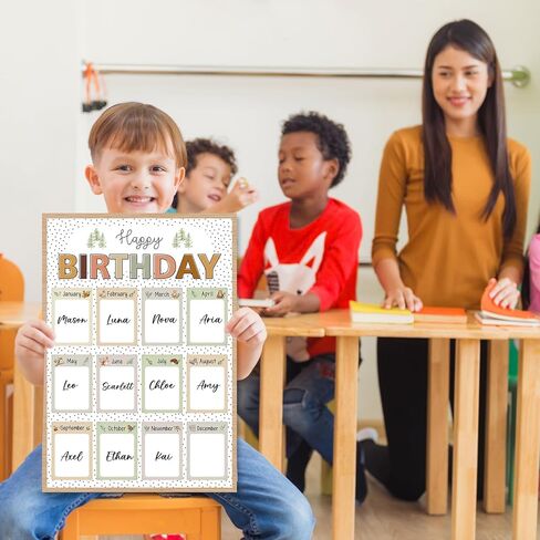 BDDYYI Boho Happy Birthday Chart for Classroom Reusable Birthday Poster Calendar Woodland Animal Birthday Poster Educational Charts & Posters Back To School Teacher Supplies & Decor in Saudi Arabia