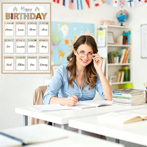 BDDYYI Boho Happy Birthday Chart for Classroom Reusable Birthday Poster Calendar Woodland Animal Birthday Poster Educational Charts & Posters Back To School Teacher Supplies & Decor in Saudi Arabia