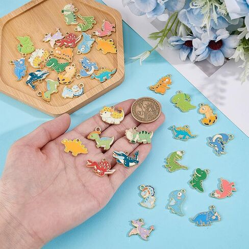 36Pcs 18 Styles Cute Enamel Dinosaur Charms Alloy Gold Plated Cartoon Dinosaur Charms Animal Dangle Pendants Dinosaurs Charm Pendnant Jewelry Making Accessories Bulk for DIY Crafts Making in Saudi Arabia