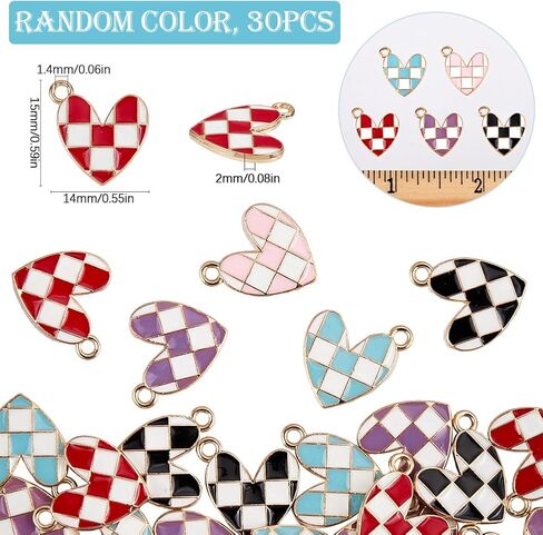 SUNNYCLUE 1 Box 30Pcs 5 Colors Enamel Heart Charms Checkered Charm Metal Red Purple Black Blue Pink Love Hearts Charm for Jewelry Making Charms Valentine's Day DIY Keychain Bracelet Earrings Necklace in Kuwait
