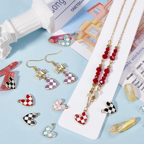 SUNNYCLUE 1 Box 30Pcs 5 Colors Enamel Heart Charms Checkered Charm Metal Red Purple Black Blue Pink Love Hearts Charm for Jewelry Making Charms Valentine's Day DIY Keychain Bracelet Earrings Necklace in Kuwait